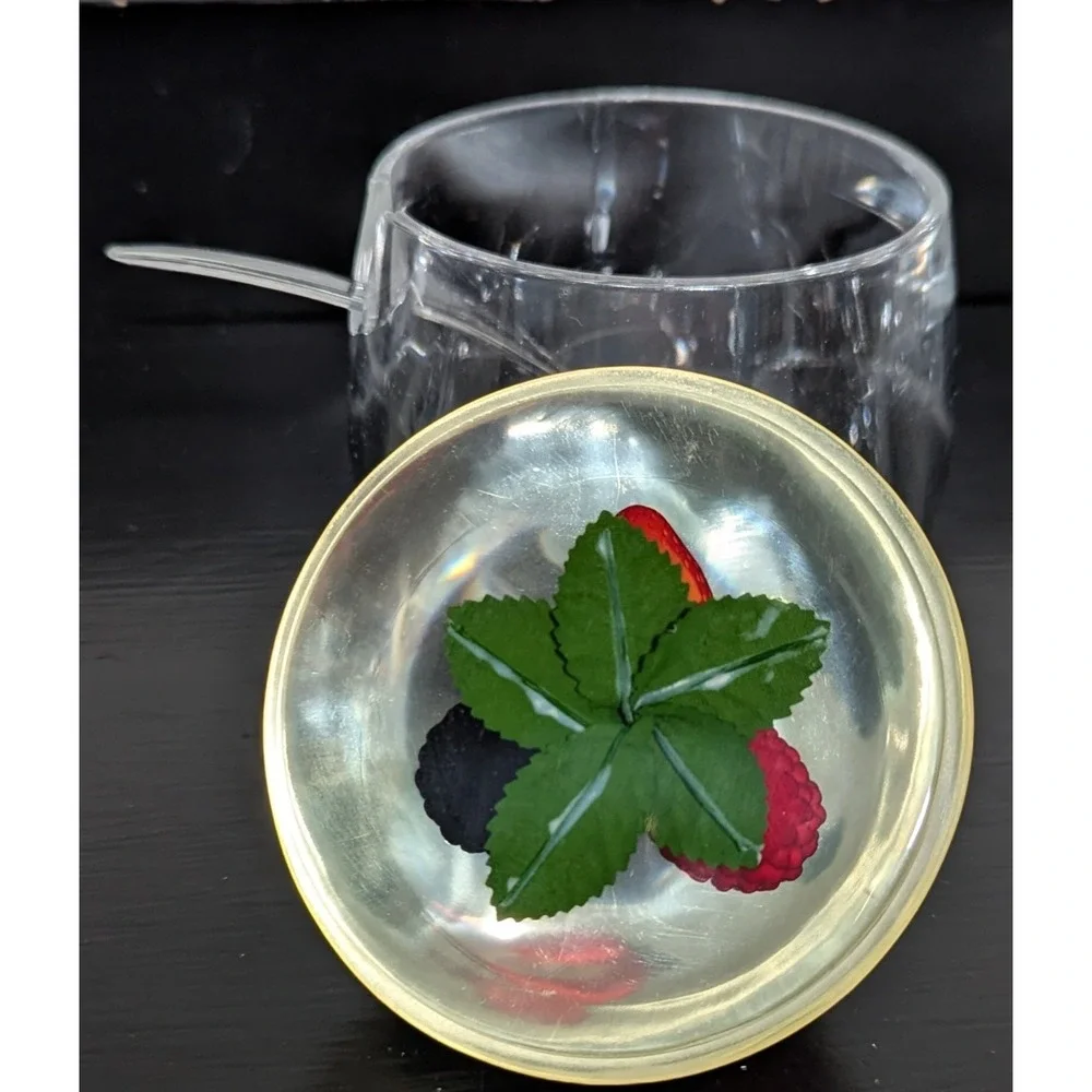 Vtg Epicurean Europe Limited Acrylic Jam‎ Pot W/Lid (Mixed Berry) & Spoon NWB